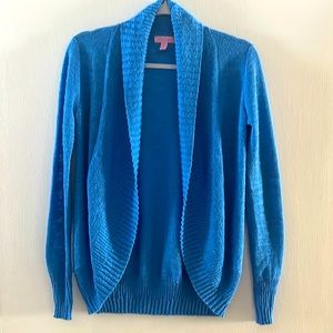 Lilly Pulitzer Brookside Shawl Collar Open Cardigan Sweater in Bay Blue Small.